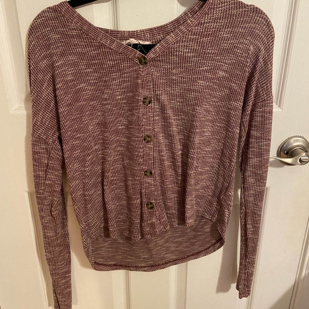 Hippie Rose Burgundy Button-Down Knit Top